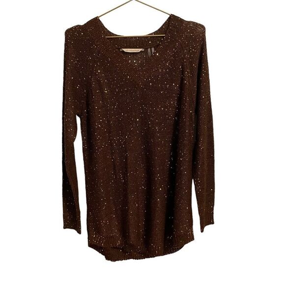 Soft Surroundings Sequin Brown Pullover Tunic V Neck Sweater Size MED - Picture 1 of 13
